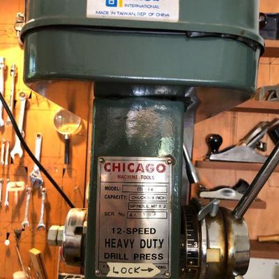 Allied International Chicago 12 Speed Heavy Duty Drill Press Tool with Drill Bits