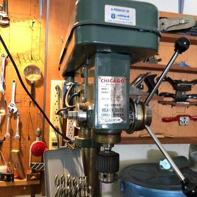 Allied International Chicago 12 Speed Heavy Duty Drill Press Tool with Drill Bits