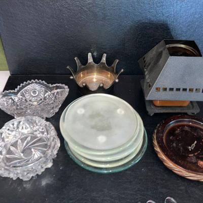 Lot L17: Misc. Home Decor/ Candle Holders/plates incl. silverplated Maitland-Smith piece.
