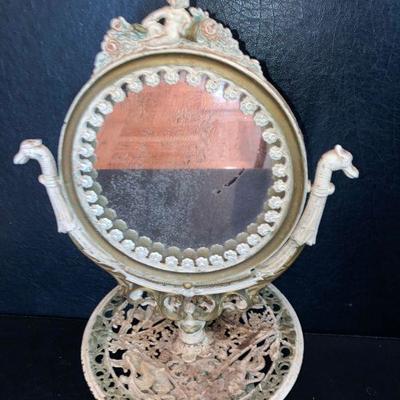 Lot 25: Brass Vintage Dresser Mirror very ornate!