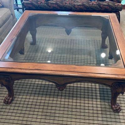 Lot: Oversized Claw Foot Square Glass Top Coffee Table!