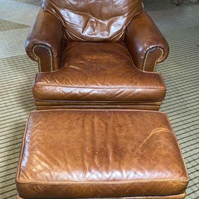 Lot 37: Greenbaum Interiors Leather Armchair w/ Ottoman