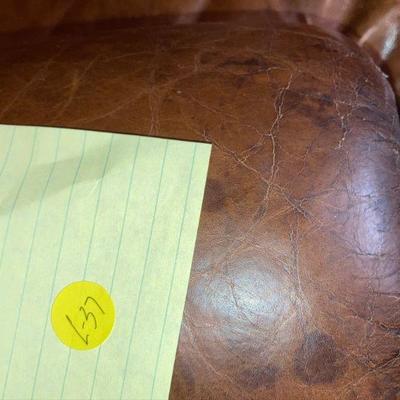 Lot 37: Greenbaum Interiors Leather Armchair w/ Ottoman