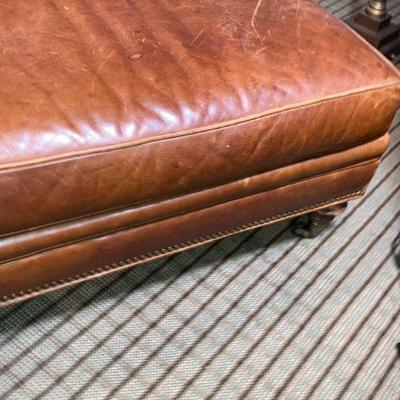 Lot 37: Greenbaum Interiors Leather Armchair w/ Ottoman