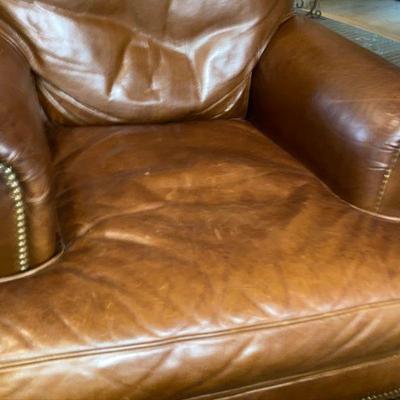 Lot 37: Greenbaum Interiors Leather Armchair w/ Ottoman