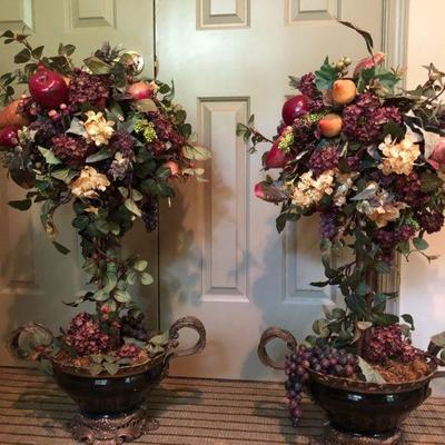 Lot:  Beautiful Pair of Custom Tall Floral Arrangements