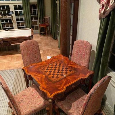 Lot LR998: Maitland-Smith Mahogany Gaming Table with four chairs! WOW!
