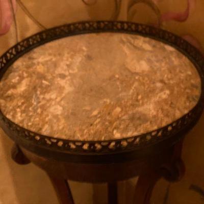 BTH1: Leather, Wood Stand w/ Marble Metal Trimmed Top Tall!