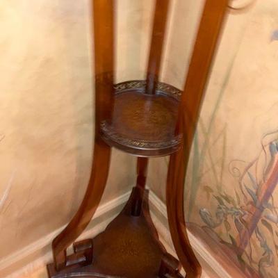 BTH1: Leather, Wood Stand w/ Marble Metal Trimmed Top Tall!