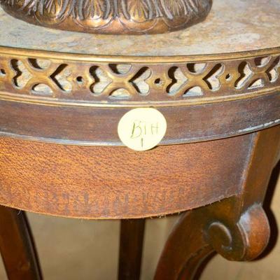 BTH1: Leather, Wood Stand w/ Marble Metal Trimmed Top Tall!