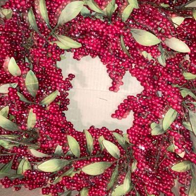 Lot B73: Cranberry Red Christmas Wreath and Decor