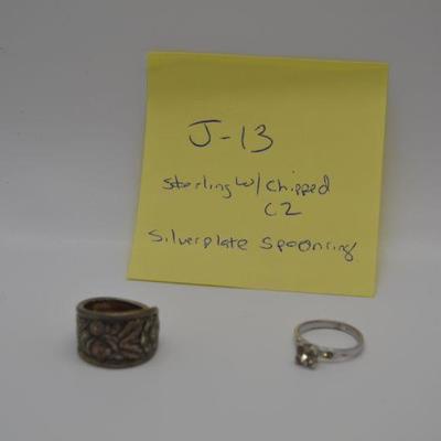 Lot J13: Sterling w/chipped CZ and silverplate spoonring
