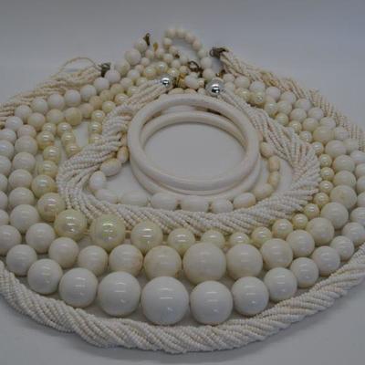 Lot J19: White costume jewelry, vintage lot
