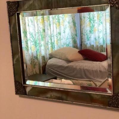 Antique Natural Marble or Stone and Silver Framed Mirror