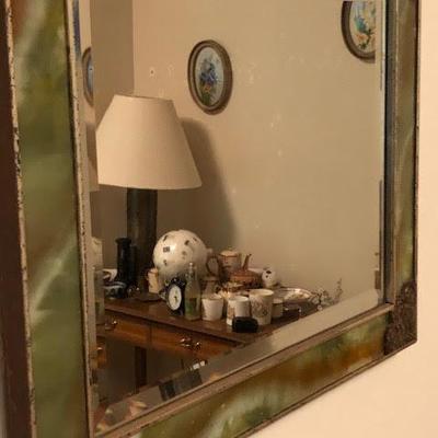 Antique Natural Marble or Stone and Silver Framed Mirror