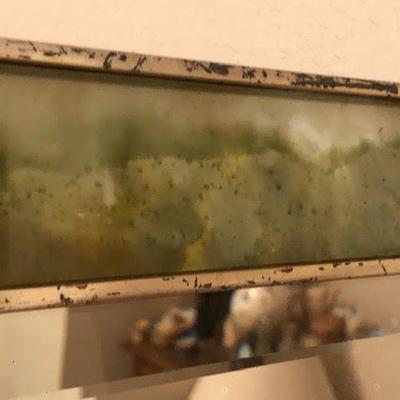 Antique Natural Marble or Stone and Silver Framed Mirror