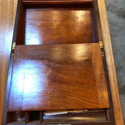 Antique Wood Portable Secretary Travelling Lap Writing Desk with key!