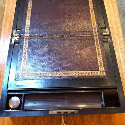 Antique Beautiful Wood & Mother of Pearl Inlay Portable Secretary Travelling Lap Writing Desk