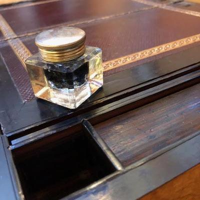 Antique Beautiful Wood & Mother of Pearl Inlay Portable Secretary Travelling Lap Writing Desk