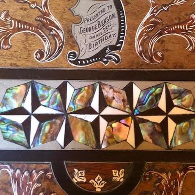 Antique Beautiful Wood & Mother of Pearl Inlay Portable Secretary Travelling Lap Writing Desk