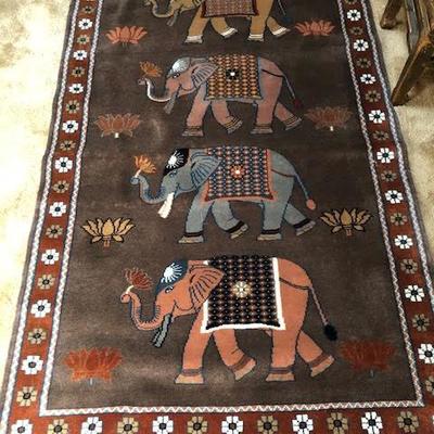 Hand Woven and Knotted Indian Elephants Rug