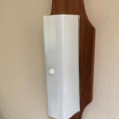 Pair of Mid Century Natural Wood and White Wall Lamps