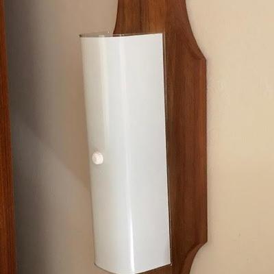 Pair of Mid Century Natural Wood and White Wall Lamps