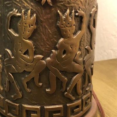 Vintage Asian Metal Lamp with Dancing Figures