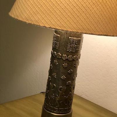 Vintage Asian Metal Lamp with Dancing Figures
