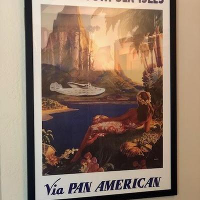 Vintage Pan American Fly to South Sea Isles Poster in Frame