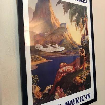 Vintage Pan American Fly to South Sea Isles Poster in Frame