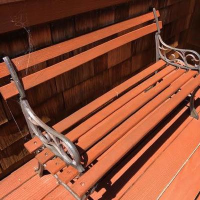 Set of 2 Metal and Wood Benches