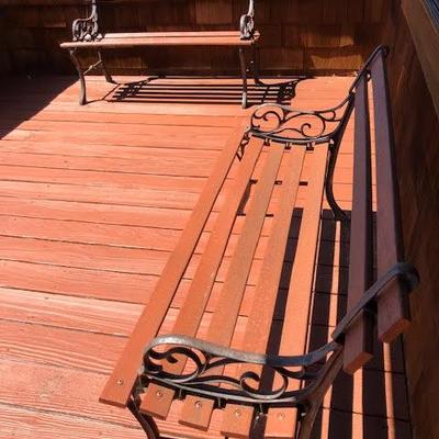 Set of 2 Metal and Wood Benches