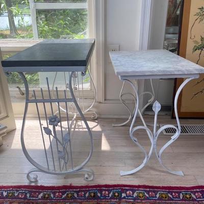 Lot # 680 Pair of Marble top Metal Base Tables