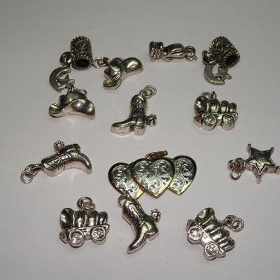 Cowboy & Cowgirl Western Charms, Boots, Hats, Triple Heart, Lone Star Charm lot