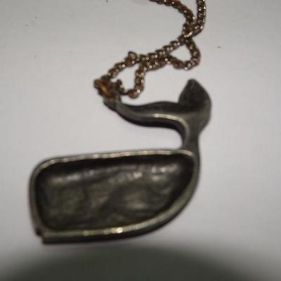 Vintage Whale Pendant Necklace, May be Pewter