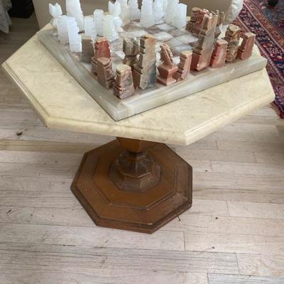 Lot # 686 Stone Chess Set and Marble top table 