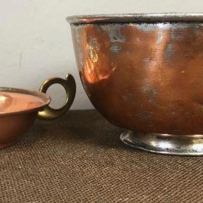 #144 Hand crafted Copper candle stick and bowl 