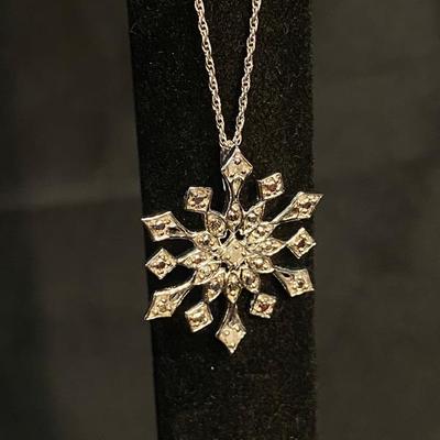 Sterling Silver Snowflake Pendant Necklace with Diamond Accent