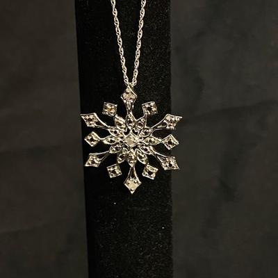Sterling Silver Snowflake Pendant Necklace with Diamond Accent