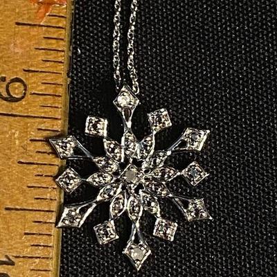 Sterling Silver Snowflake Pendant Necklace with Diamond Accent