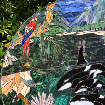 Gorgeous 36 Inch Diameter Circle Stained Glass Window of an Ocean Paradise 