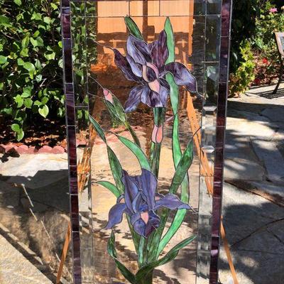 Beautiful Purple Iris Large 47 x 23 Inch Rectangle Stained Glass Window