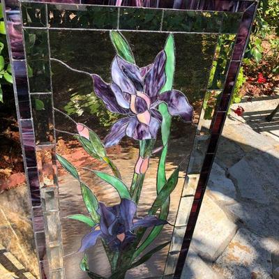 Beautiful Purple Iris Large 47 x 23 Inch Rectangle Stained Glass Window