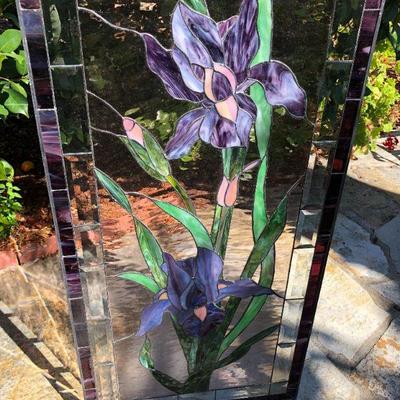 Beautiful Purple Iris Large 47 x 23 Inch Rectangle Stained Glass Window