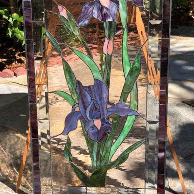 Beautiful Purple Iris Large 47 x 23 Inch Rectangle Stained Glass Window