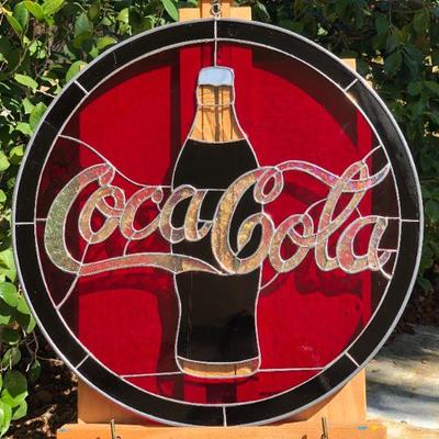 Fantastic Coca Cola Stained Glass Window 19 Inch Diameter