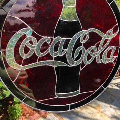 Fantastic Coca Cola Stained Glass Window 19 Inch Diameter