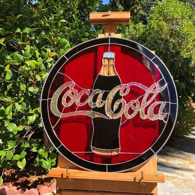 Fantastic Coca Cola Stained Glass Window 19 Inch Diameter