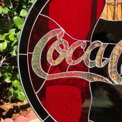 Fantastic Coca Cola Stained Glass Window 19 Inch Diameter